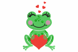 Cute Frog with Heart Embroidery Design