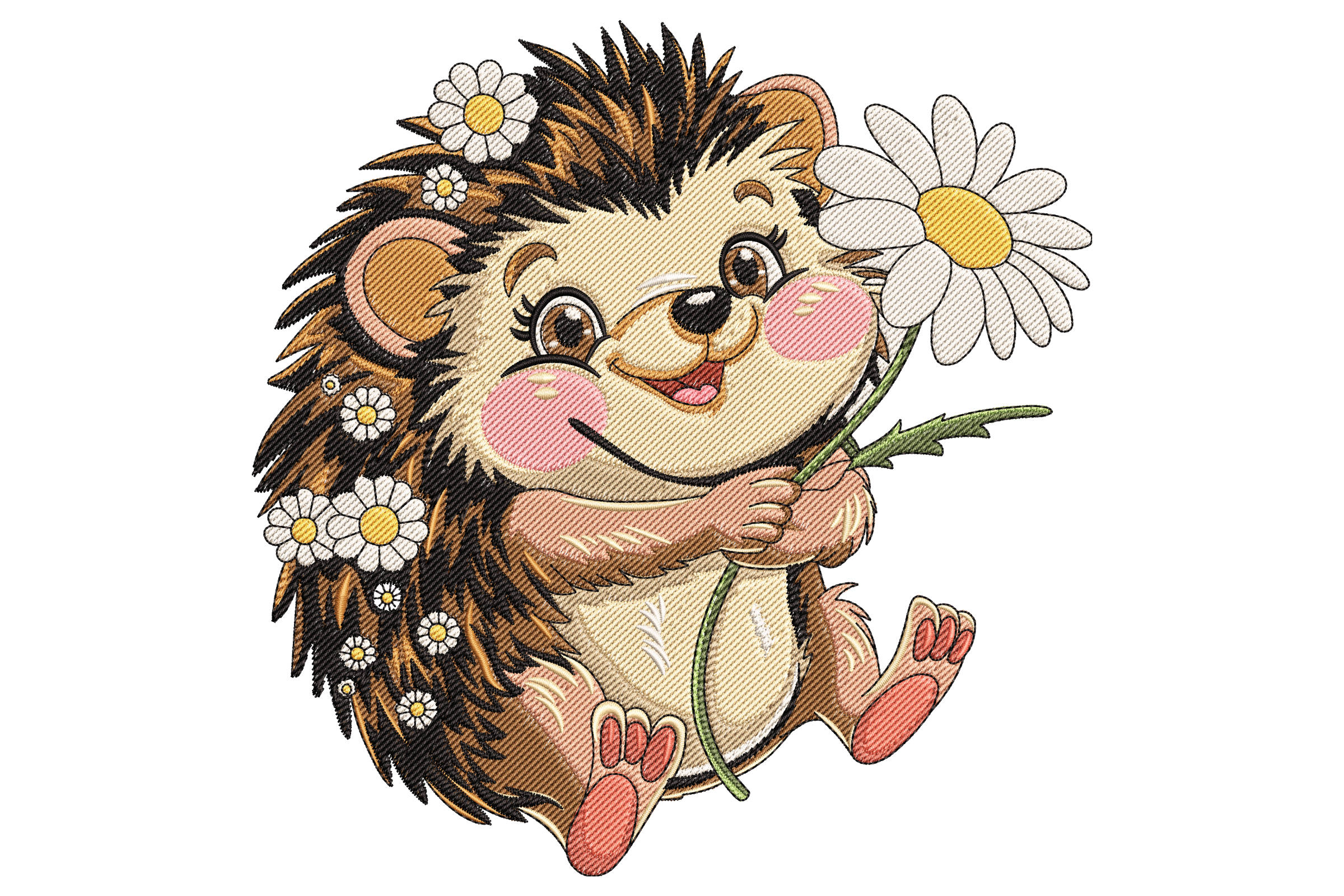 Cute Hedgehog Holding Daisy Embroidery Design