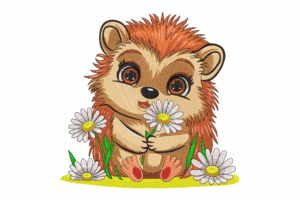 Cute Hedgehog with Flowers Embroidery Design