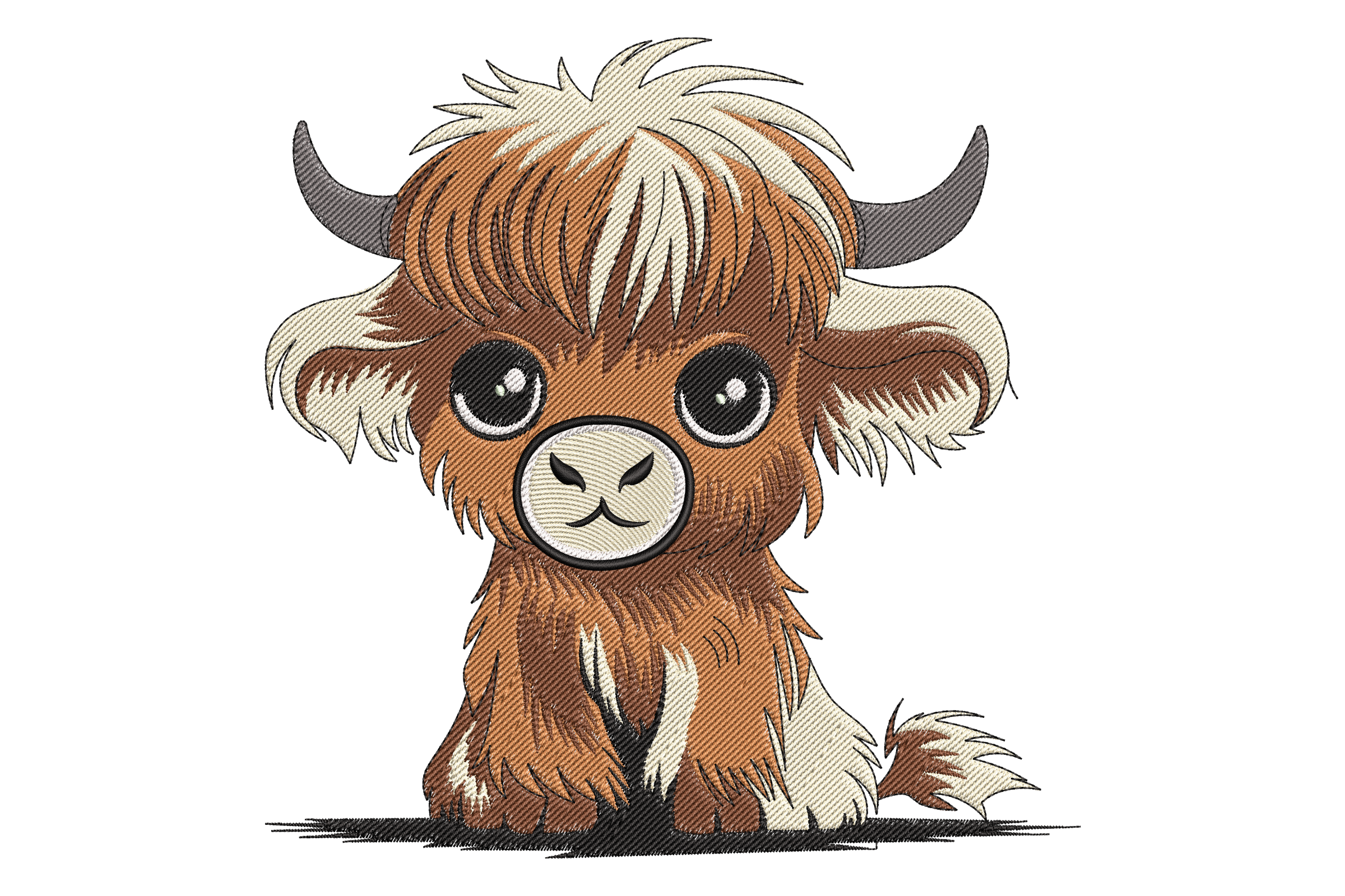 Cute Highland Cow with Big Eyes Embroidery Design