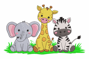 Cute Jungle Animal Trio Embroidery Design