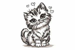 Cute Kitten Sketch Embroidery Design