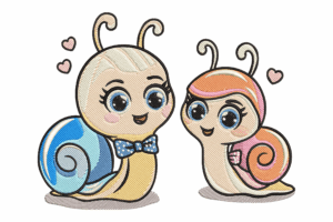 Cute Snail Couple Embroidery Design