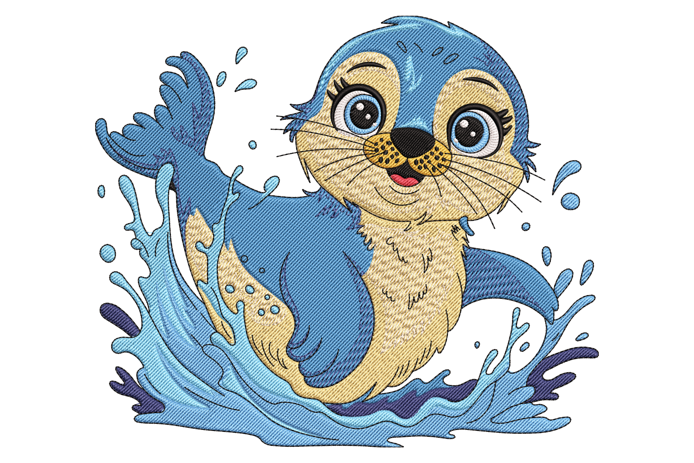 Cute Splashing Seal Embroidery Design