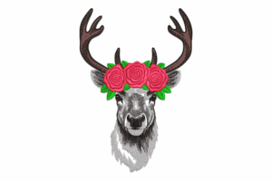 Deer Rose Crown Head Embroidery Design