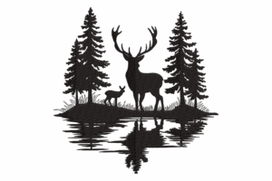 Deer with Reflection in Forest Embroidery Design