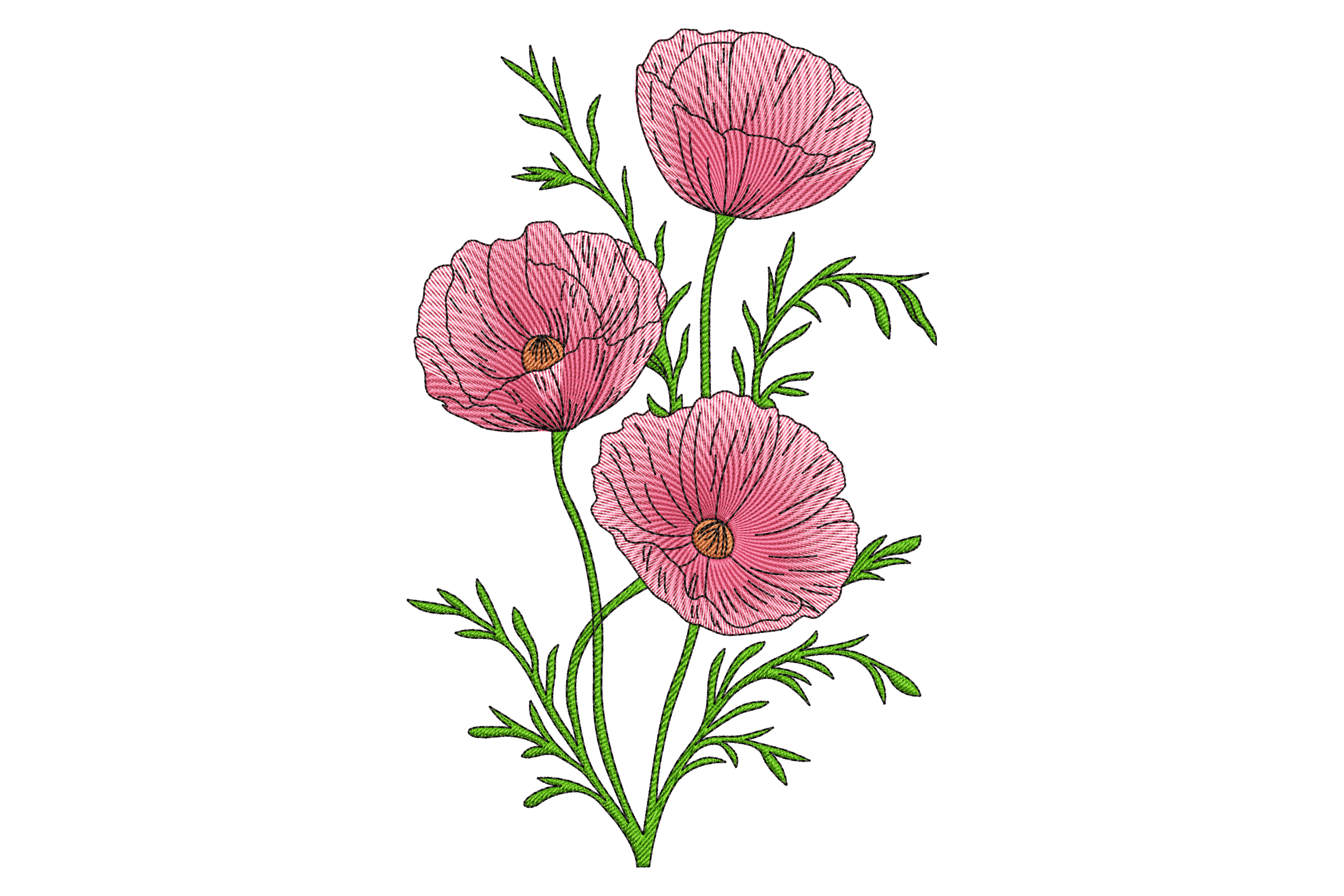 Delicate Pink Poppy Flower Embroidery Design