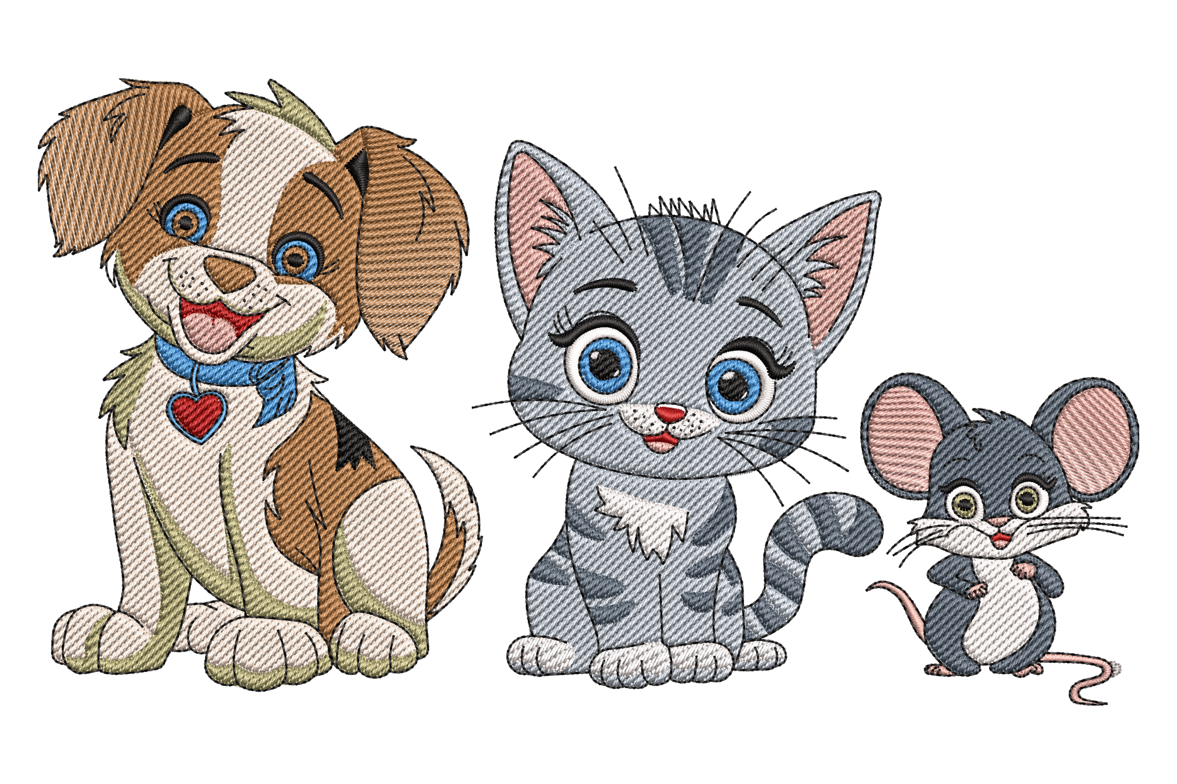 Dog, Cat & Mouse Embroidery Design