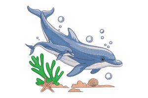 Dolphin Mom and Baby Embroidery Design