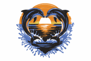 Dolphins at Sunset Embroidery Design