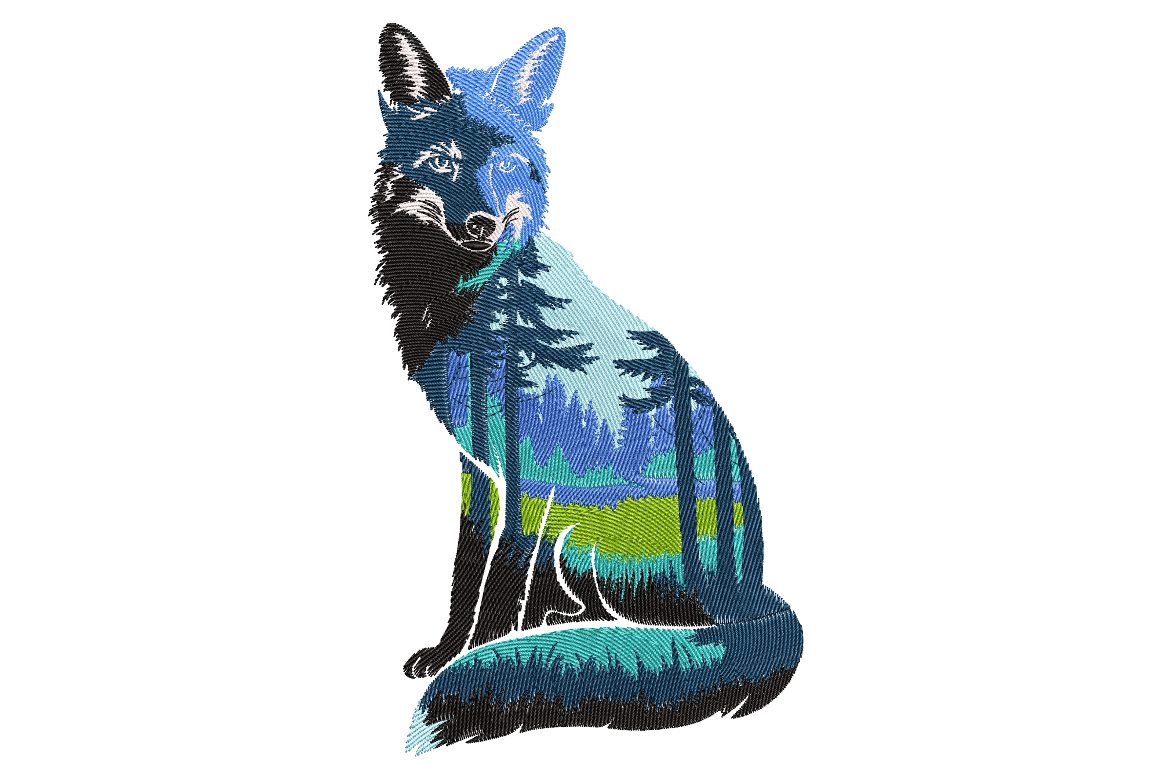 Double Exposure Fox Embroidery Design