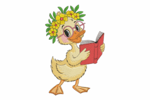 Duck Reading a Book Embroidery Design