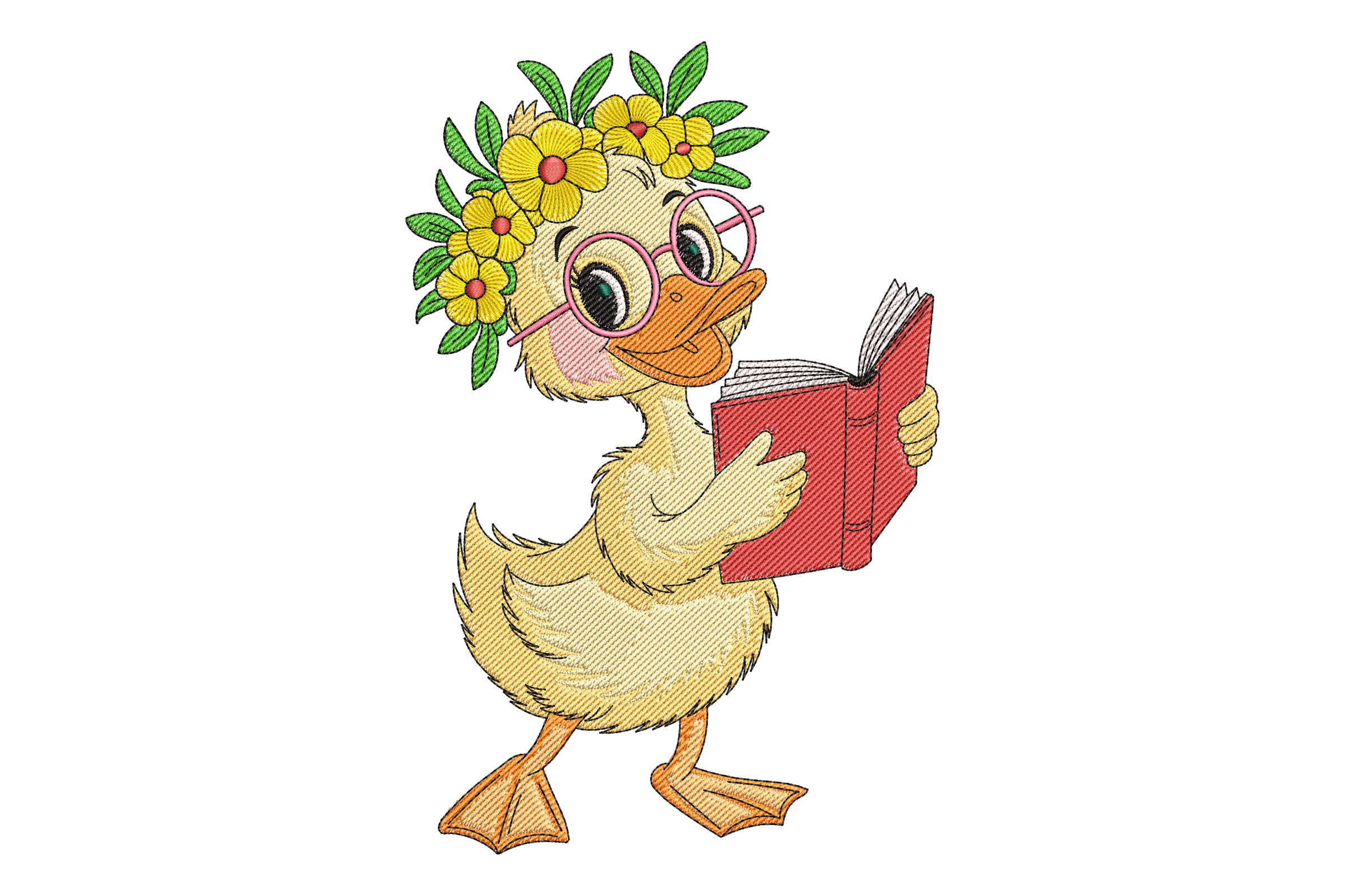 Duck Reading a Book Embroidery Design