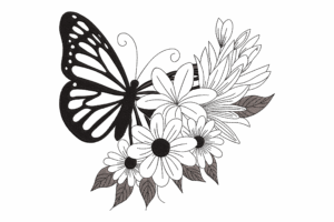 Elegant Butterfly & Floral Cluster Embroidery Design
