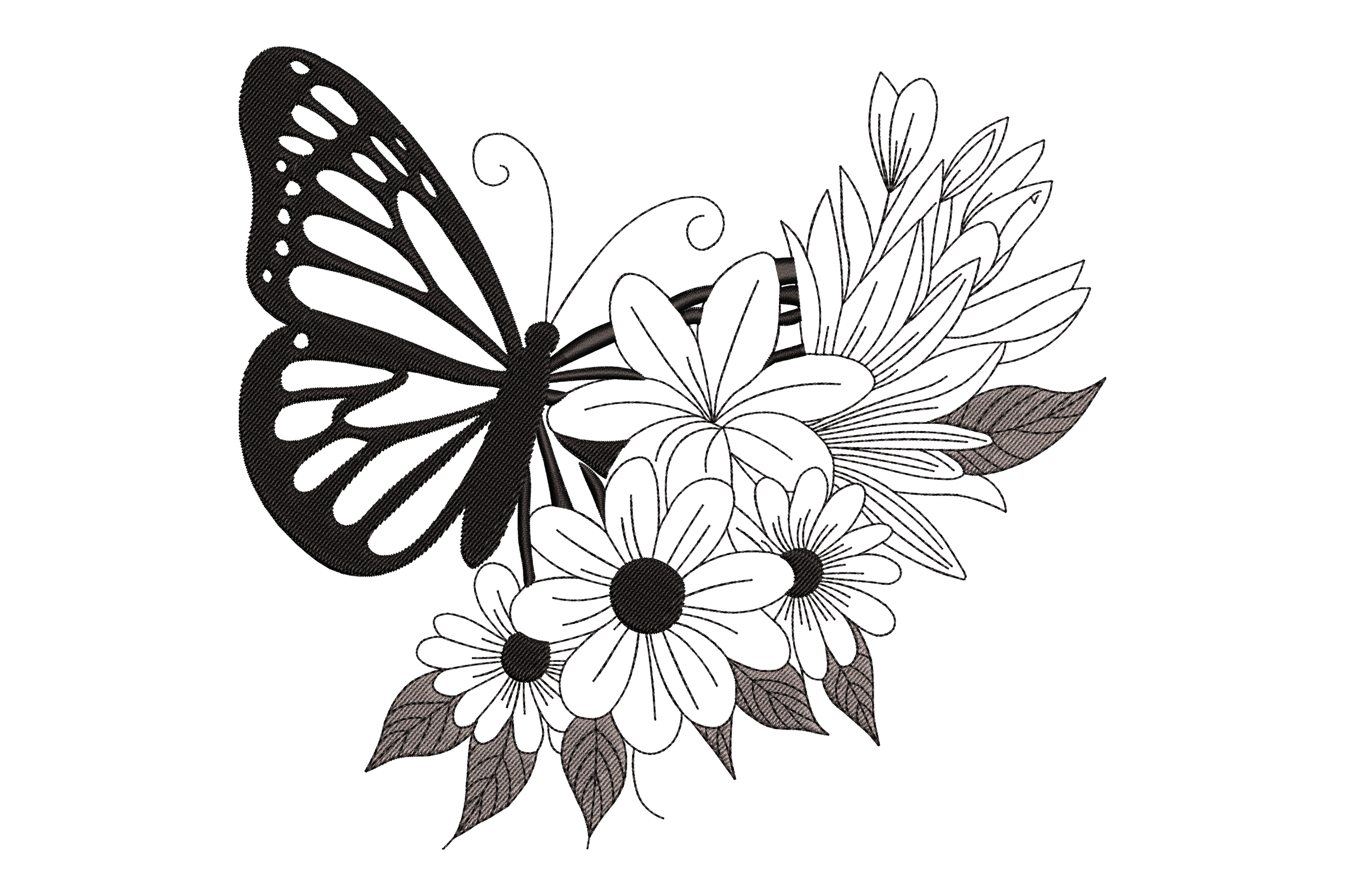 Elegant Butterfly & Floral Cluster Embroidery Design