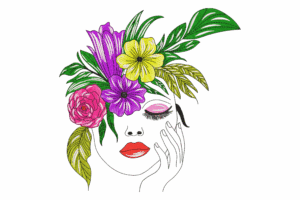 Elegant Floral Woman Face Embroidery Design