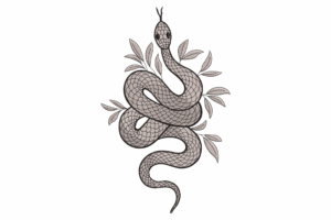 Elegant Snake with Leaves Embroidery Design