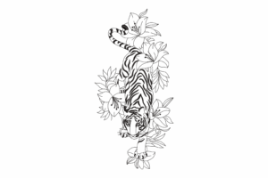 Elegant Tiger in Floral Jungle Embroidery Design