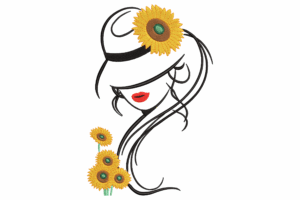 Elegant Woman with Sunflowers Embroidery Design