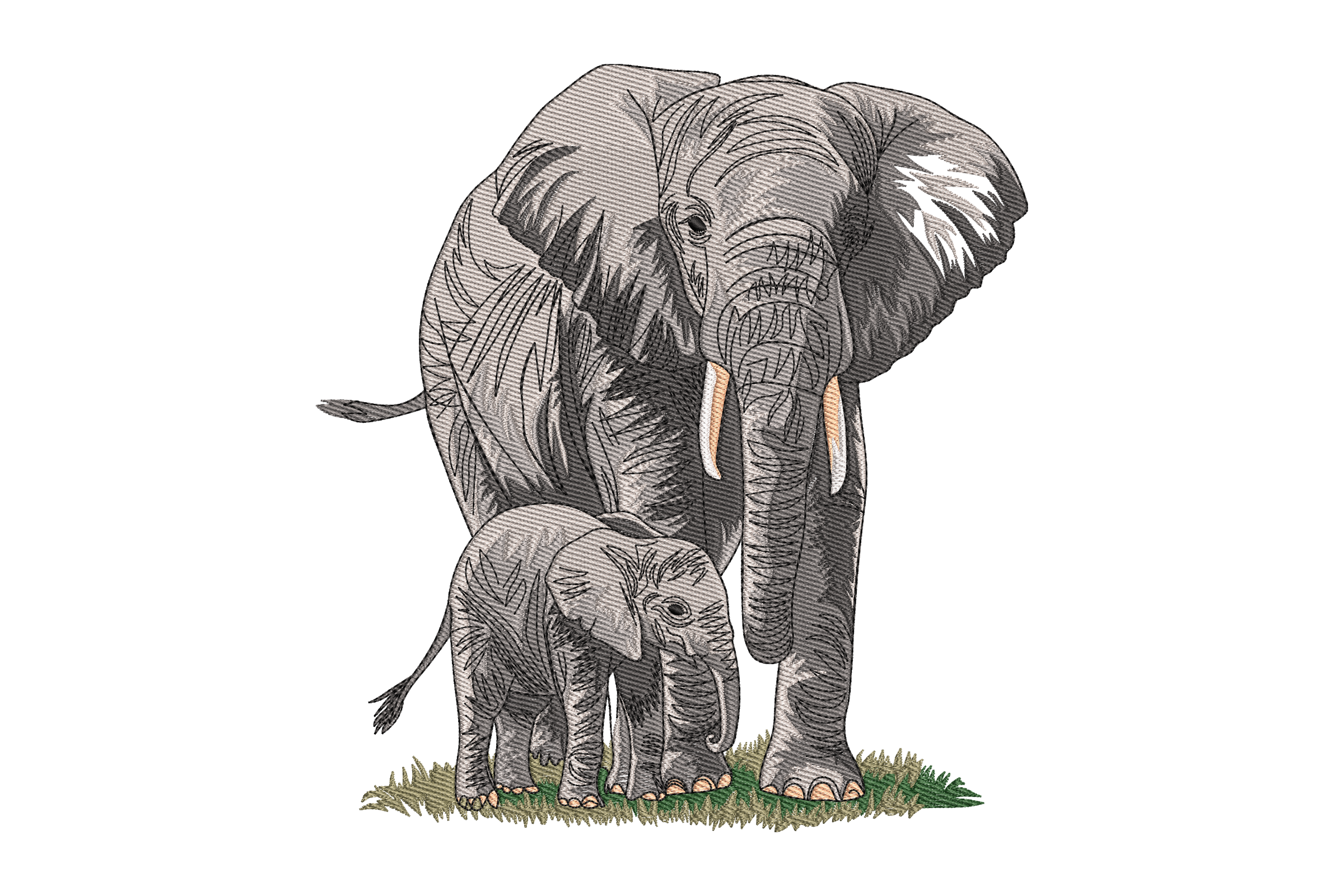 Elephant Mom and Baby Embroidery Design