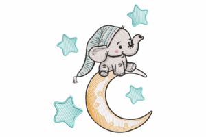 Elephant on Moon Embroidery Design
