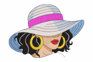Fashion Lady in Wide Brim Hat Embroidery Design