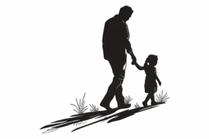 Father and Daughter Walking Silhouette Embroidery Design