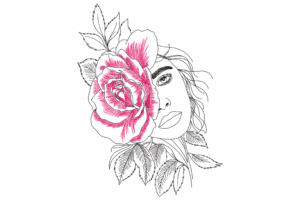 Feminine Face with Floral Embroidery Design