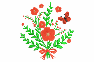 Floral Bouquet with Butterfly Embroidery Design