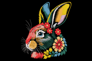 Floral Bunny Head Embroidery Design
