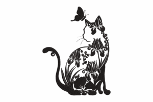 Floral Cat Silhouette Machine Embroidery Design