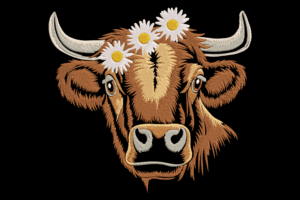 Floral Cow Head Embroidery Design