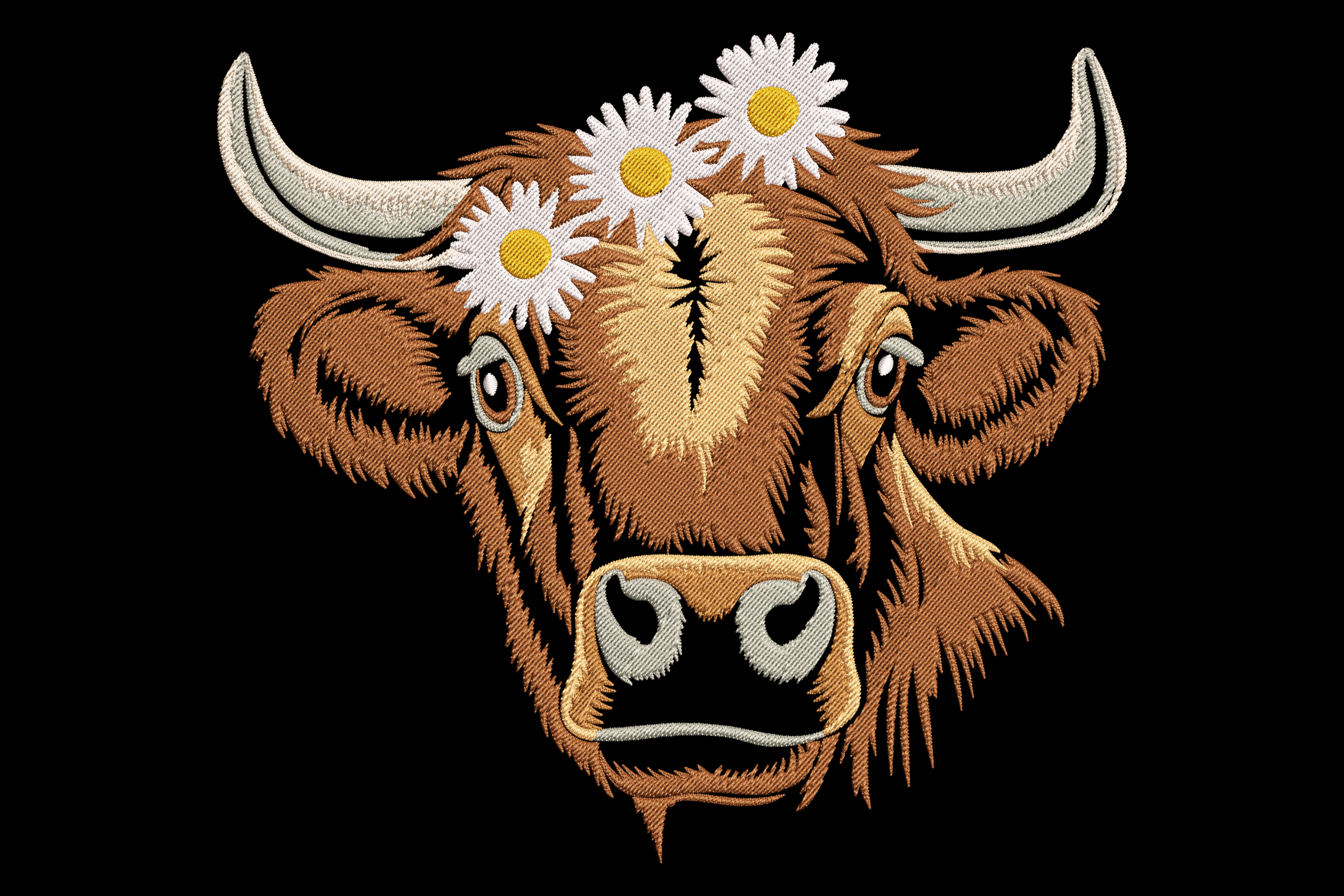 Floral Cow Head Embroidery Design
