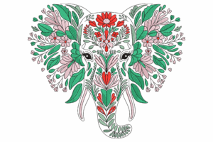 Floral Elephant Head Embroidery Design