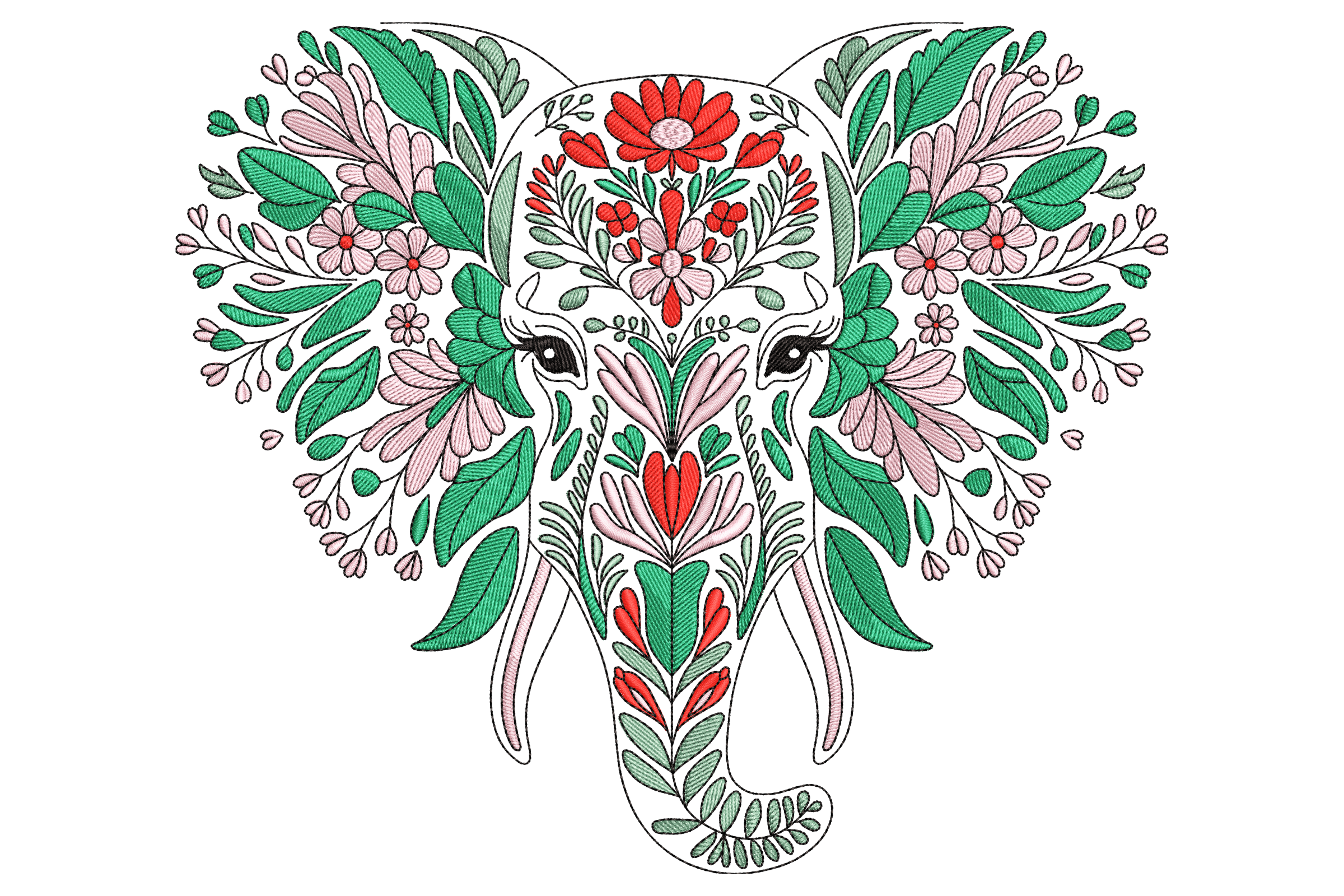 Floral Elephant Head Embroidery Design