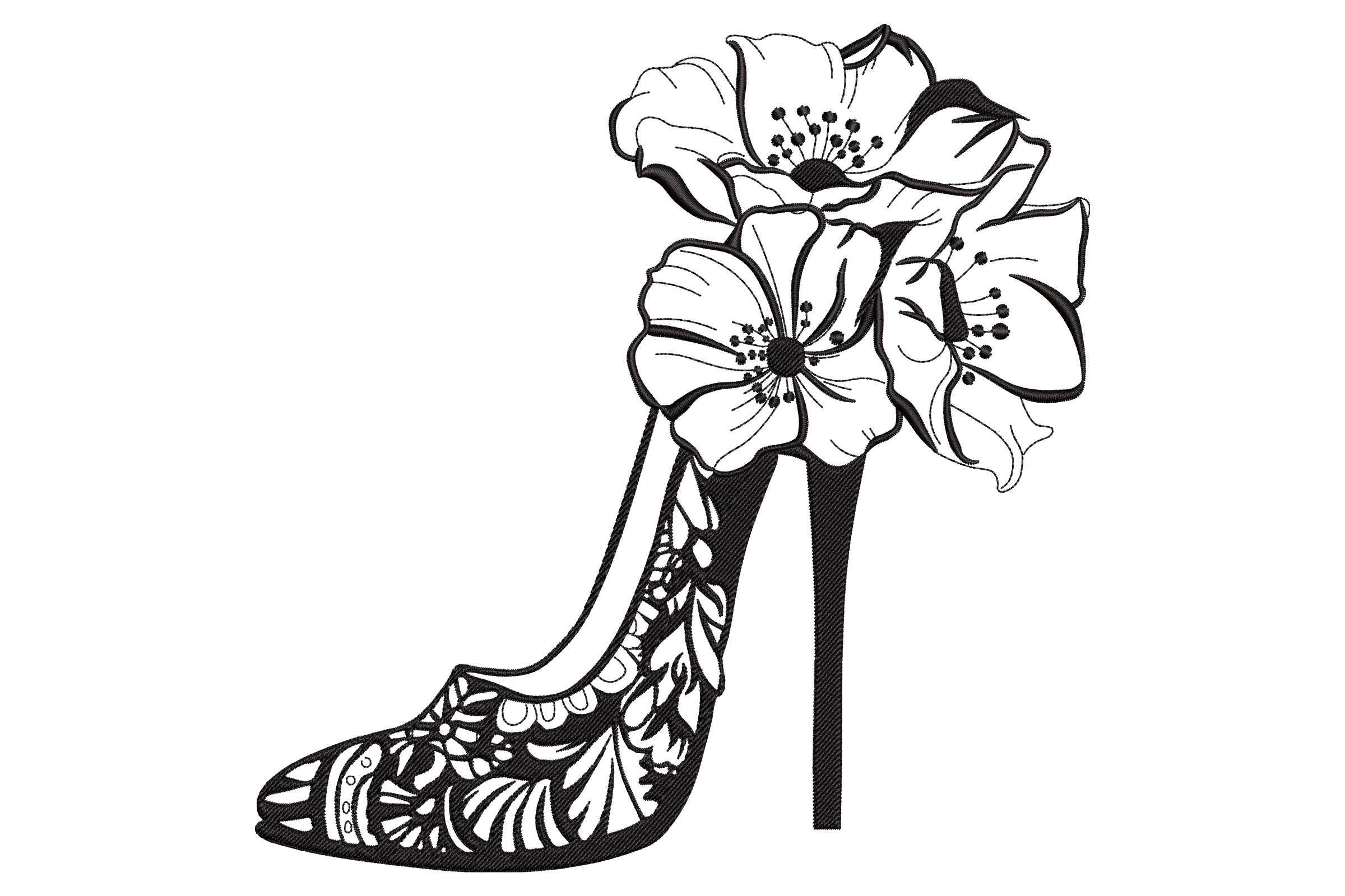 Floral High Heel Embroidery Design