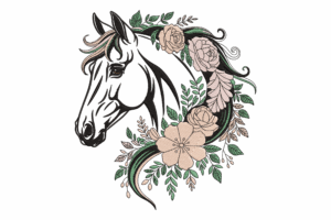 Floral Horse Head Embroidery Design