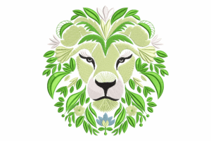 Floral Jungle Lion Embroidery Design