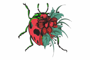 Floral Ladybug Embroidery Design