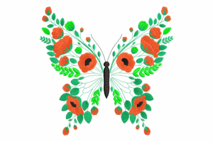 Floral Linework Butterfly Embroidery Design
