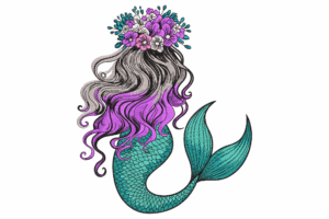Floral Mermaid Embroidery Design
