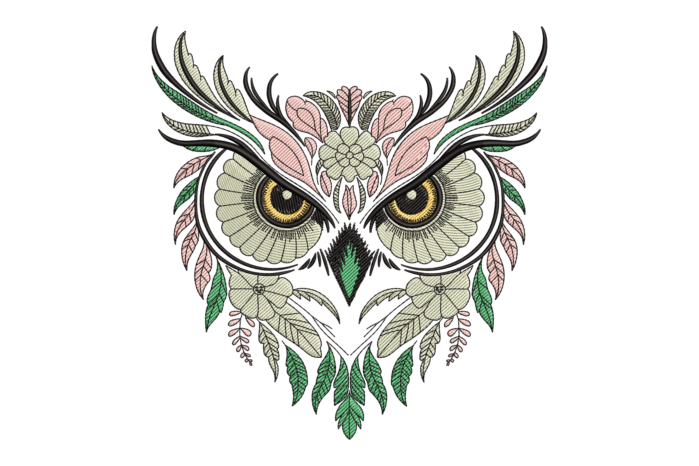 Floral Owl Face Embroidery Design