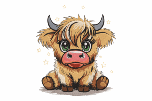 Fluffy Baby Cow with Big Eyes Embroidery Design