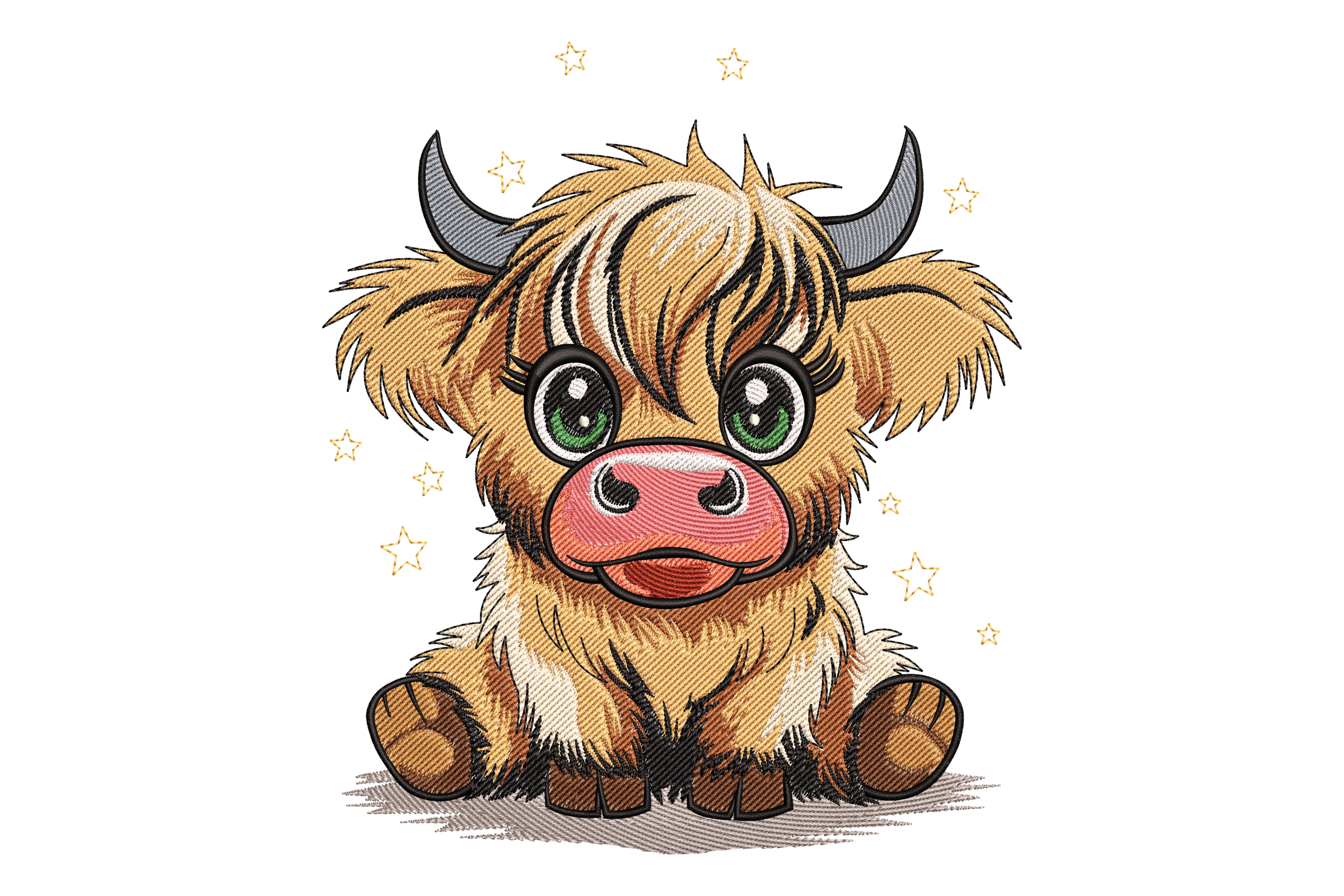 Fluffy Baby Cow with Big Eyes Embroidery Design
