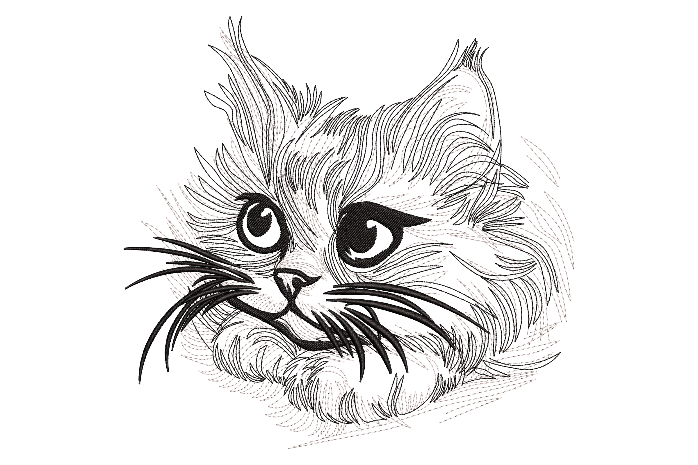 Fluffy Cat Face Embroidery Design