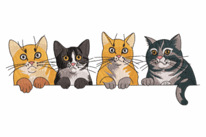 Four Cats Peeking Embroidery Design