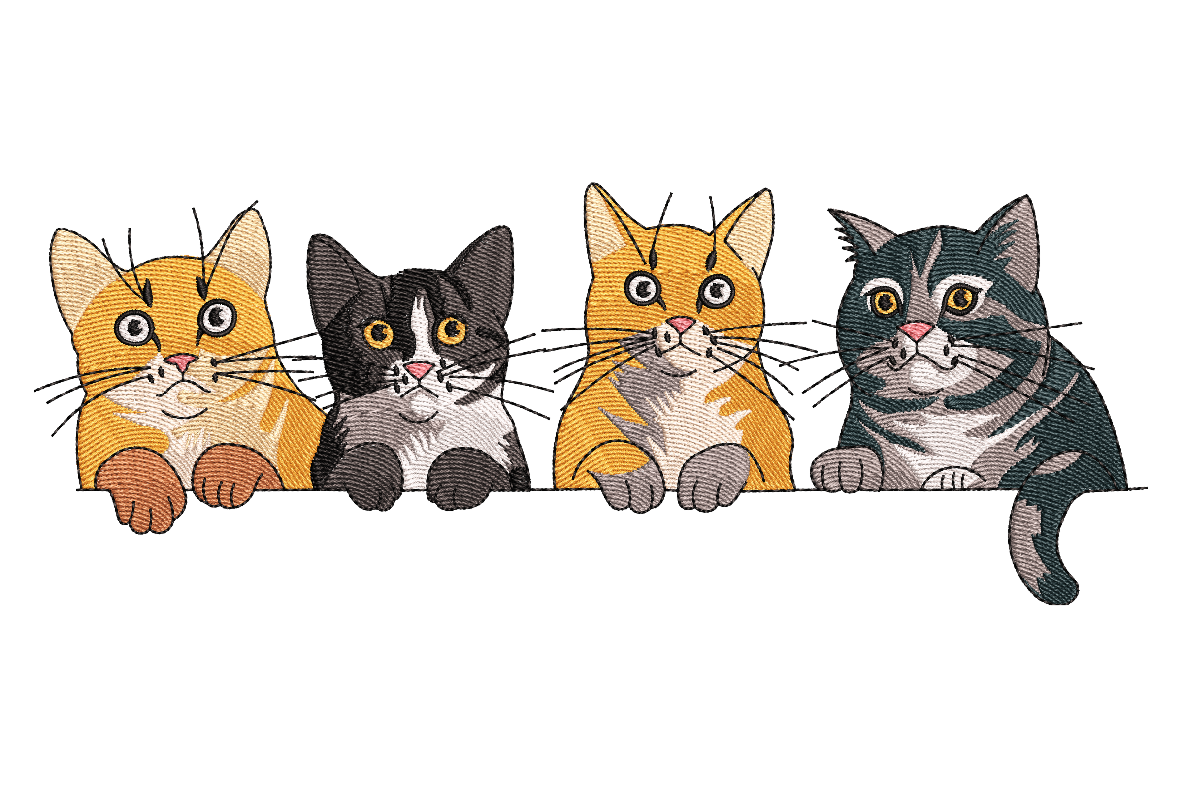 Four Cats Peeking Embroidery Design