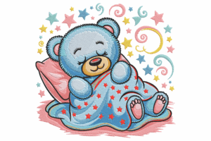 Free Sleepy Blue Teddy Bear with Stars Embroidery Design