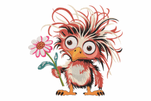 Funny Bird with Flower Embroidery Design