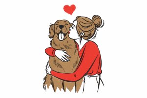 Girl Hugging Dog Embroidery Design